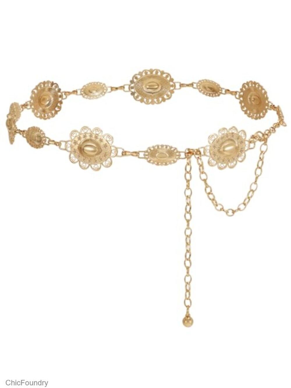 Vintage Metal Alloy Chain Concho Belt, Lobster Clasp, 43.31 In